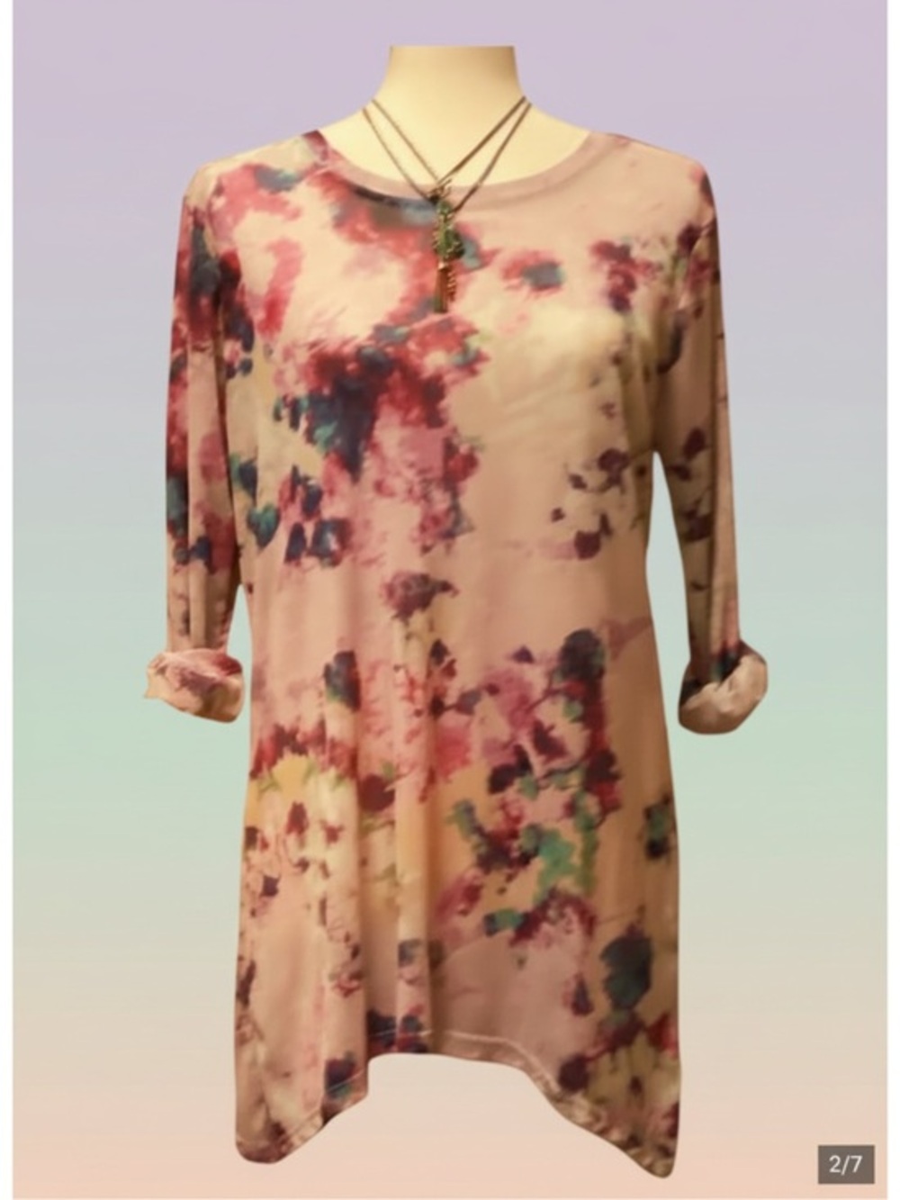 LOGO Mesh(semi-sheer)Lavender&Multi Color Tie-Dye Top. by Lori Goldstein